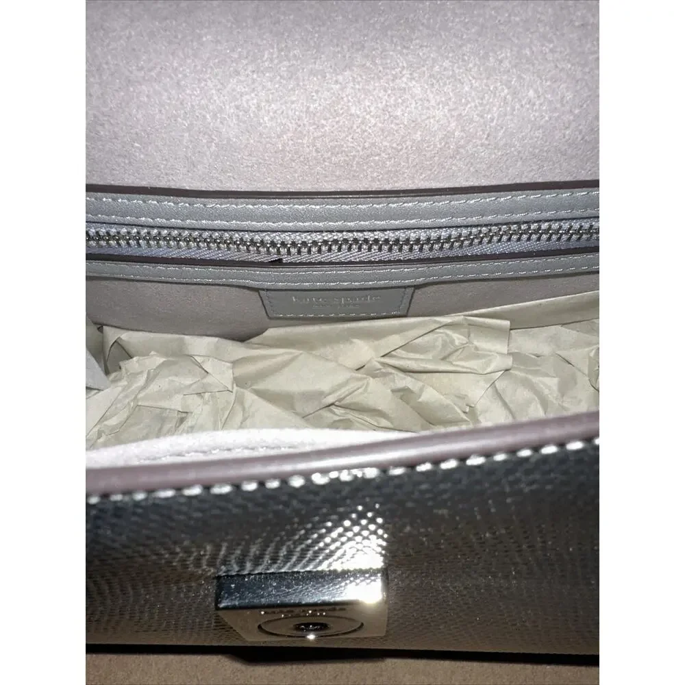 Kate Spade KF354 Katy Lizard Embossed Leather Small Top Handle Satchel Silver